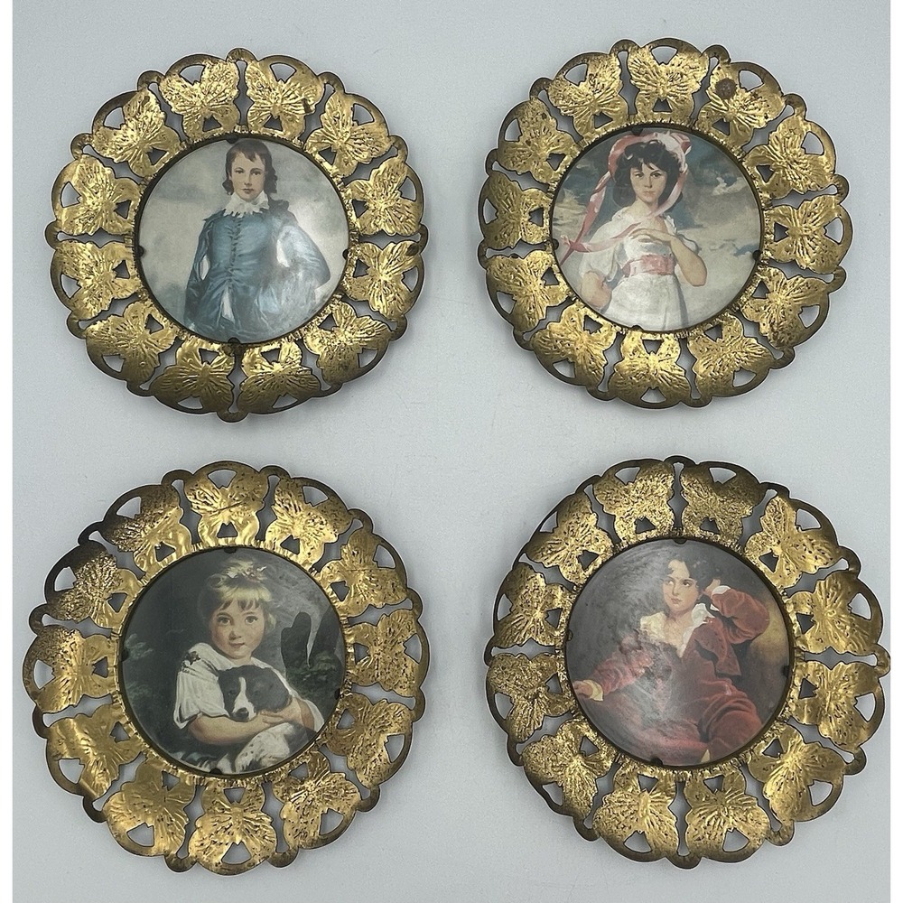 Vtg Butterfly Mini Portrait Wall Decor Brass Set Of 4 Made In England Victorian